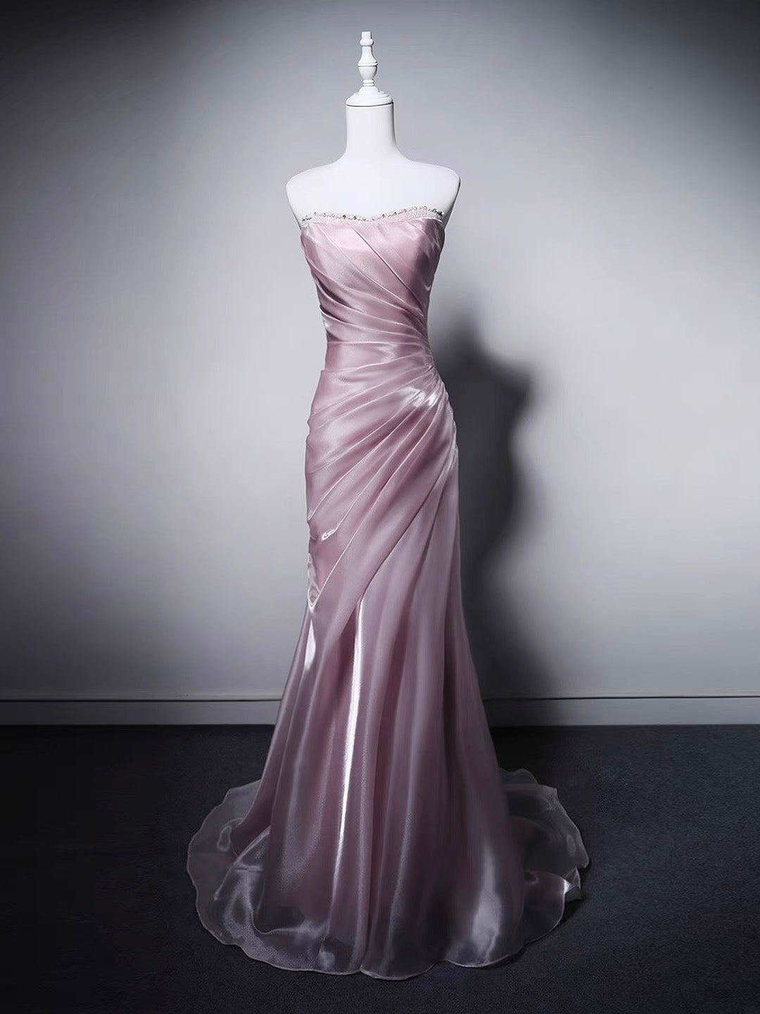 Mermaid Sweetheart Neck Sweep Train Pink Prom Dress with Beads