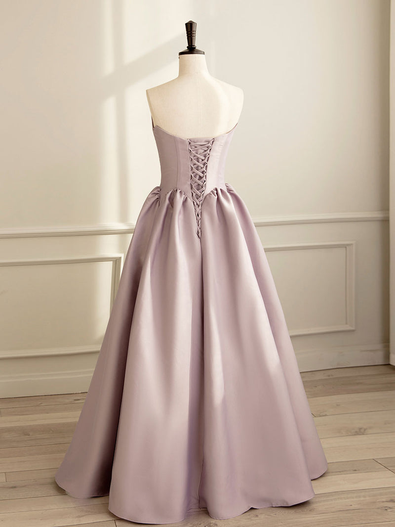 Simple V Neck Satin Pink Long Prom Dress, Satin Formal Evening Dress