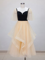 Champagne A-Line Tulle Short Prom Dresses, Champagne Formal Dress