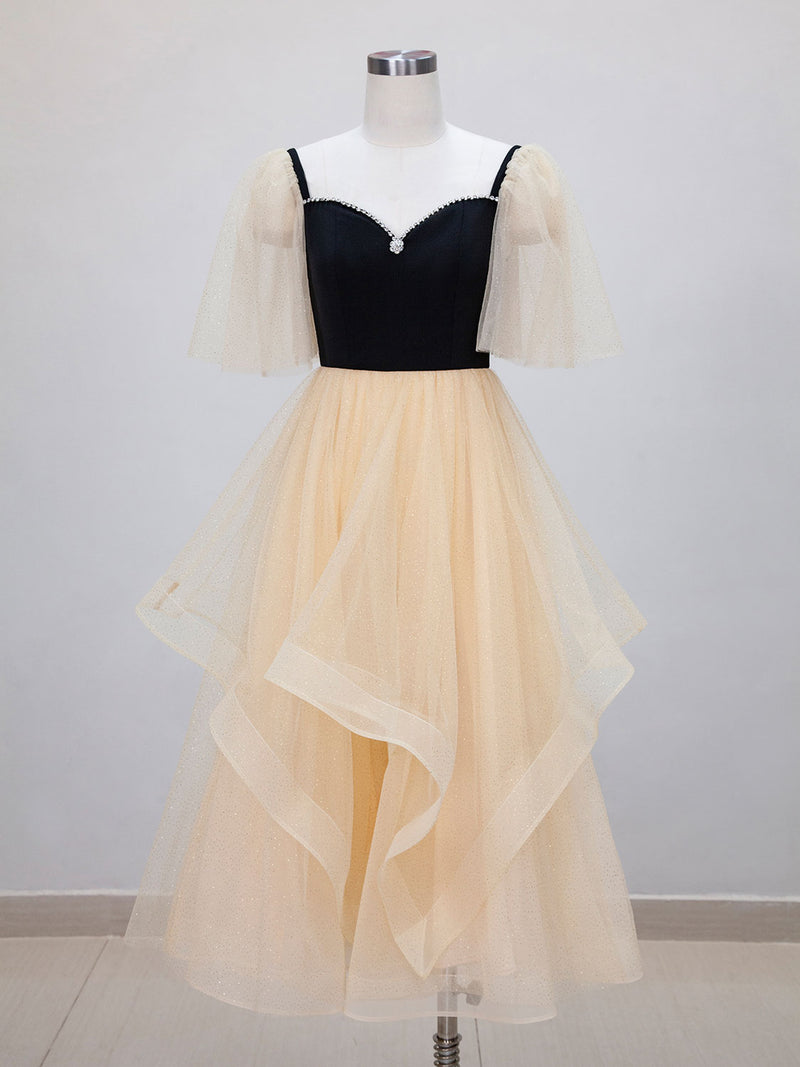 Champagne A-Line Tulle Short Prom Dresses, Champagne Formal Dress – shopluu