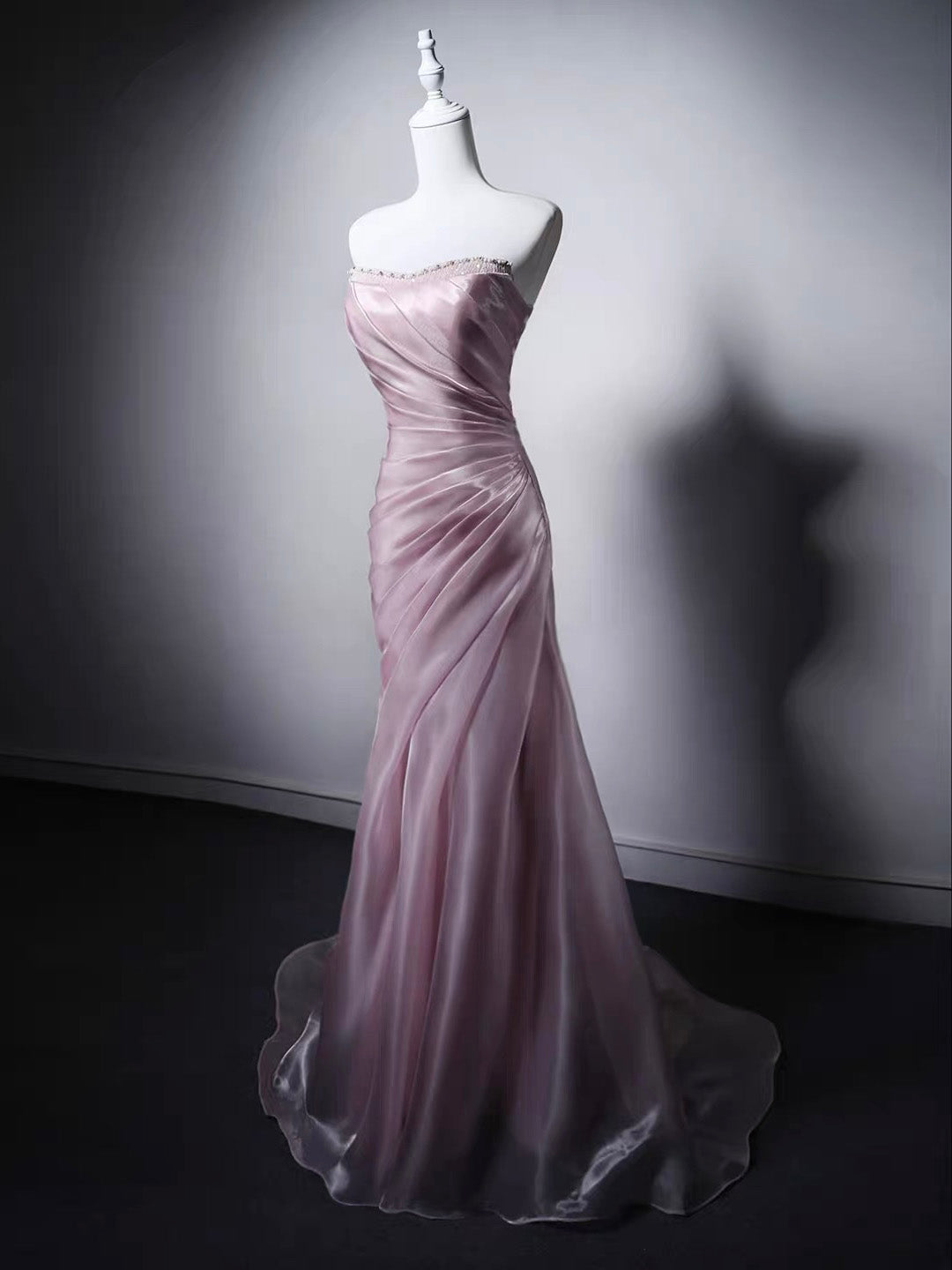 Mermaid Sweetheart Neck Sweep Train Pink Prom Dress with Beads
