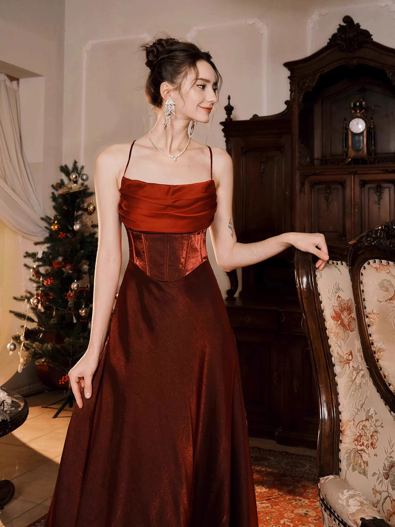 burgundy dress backless line Burgundy Prom Dress,A-line Satin Open Back Formal Dress,PD00585, US16W / Dark Navy main image 0