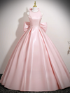 A-Line Satin Pink Long Prom Dress, Pink Long Evening Dress