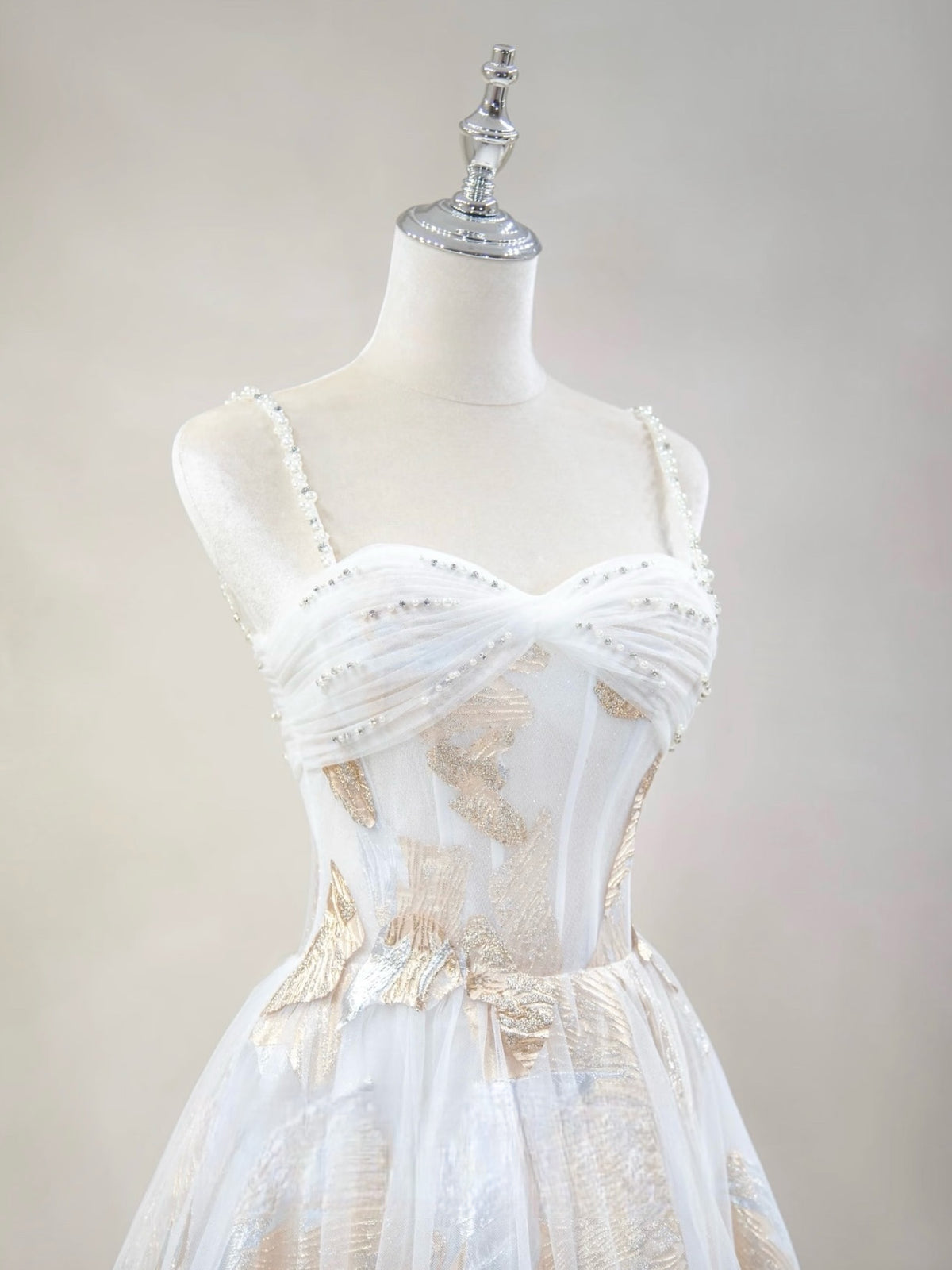 A-line Sweetheart Neck Tulle Lace Long Prom Dress with Beads