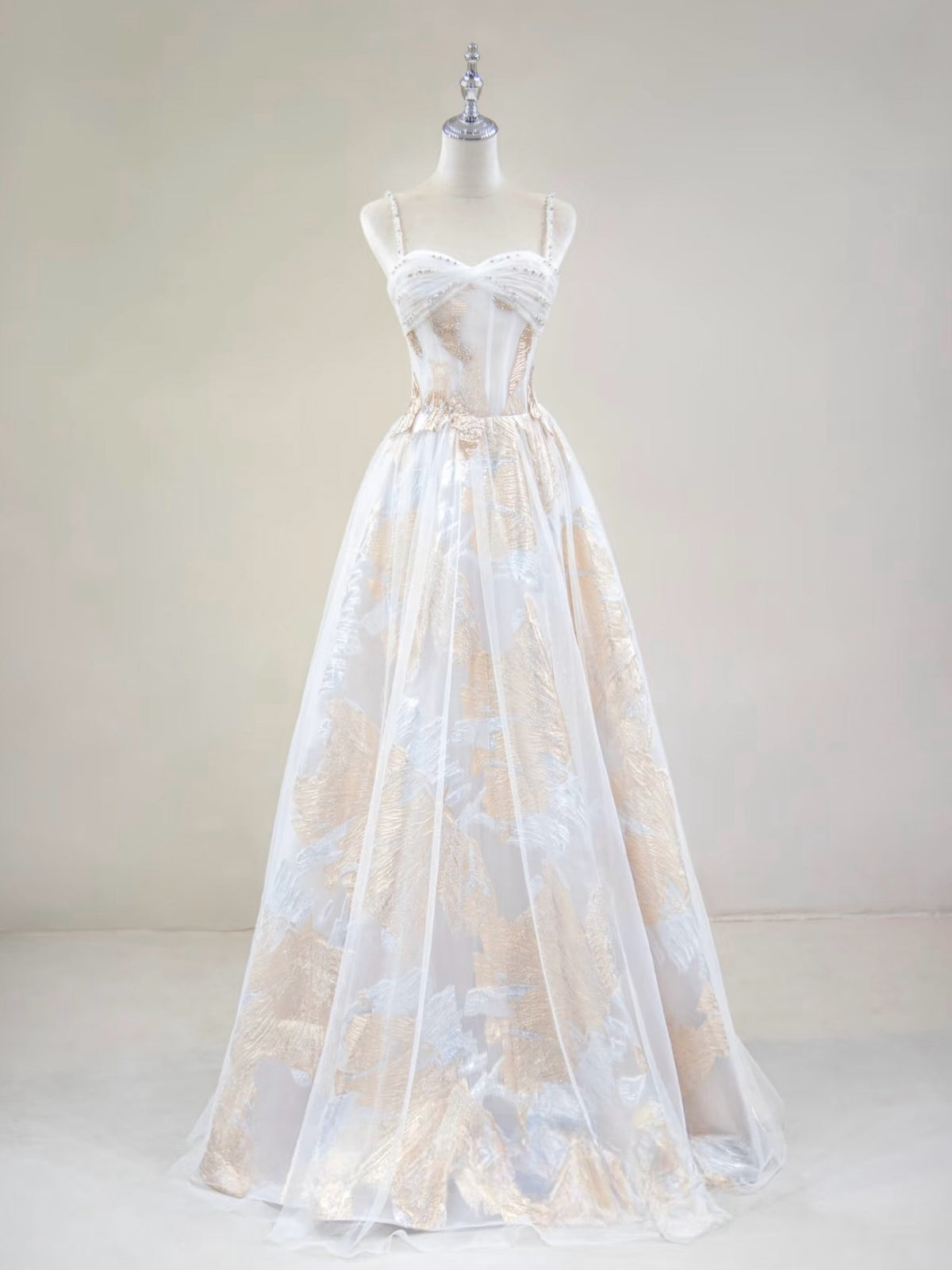 A-line Sweetheart Neck Tulle Lace Long Prom Dress with Beads