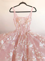 A-Line Tulle Lace Pink Long Prom Dress, Pink Lace Long Formal Dress