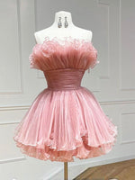 Pink Tulle Short Prom Dress, Pink Homecoming Dress