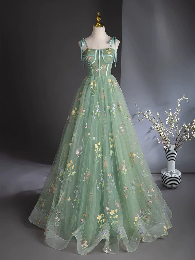 Green Sweetheart Neck Tulle Long Prom Dress, Green A line Formal Dress shopluu Green Sweetheart Neck Tulle Long Prom Dress, Green A line Formal Dress shopluu