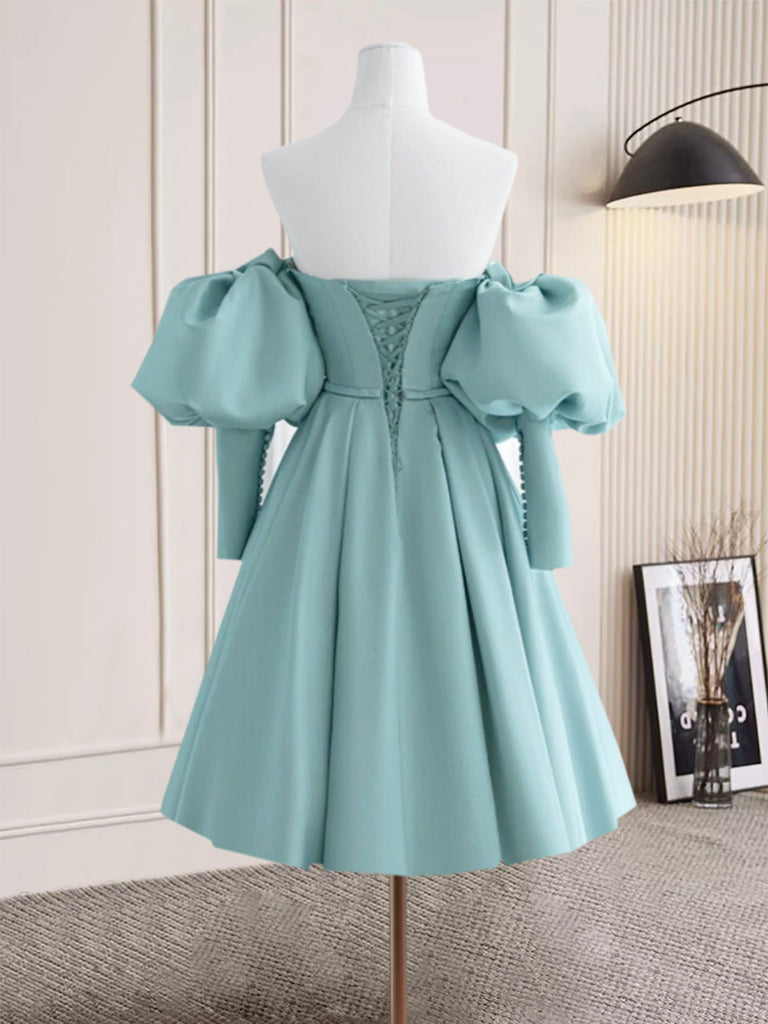 Sweetheart Neck Satin Light Blue Homecoming Dress Short Prom Dress US16 / Light Blue Sweetheart Neck Satin Light Blue Homecoming Dress Short Prom Dress US16 / Light Blue