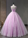 Pink A-Line Tulle Long Prom Dress, Pink Formal Sweet 16 Dress