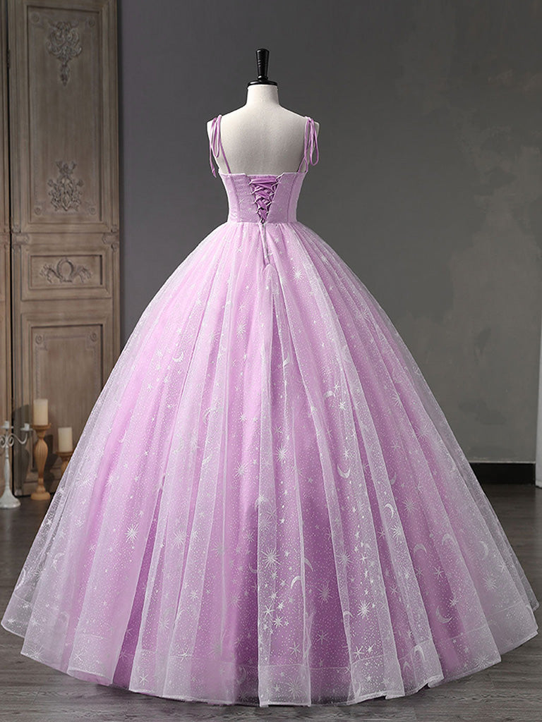 A-Line Tulle Pink Long Prom Dress, Pink Long Sweet 16 Dress – shopluu