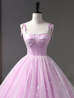 Pink A-Line Tulle Long Prom Dress, Pink Formal Sweet 16 Dress