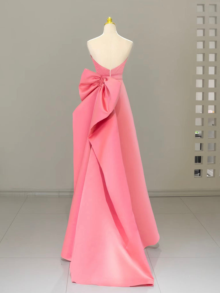 A-Line Sweetheart Neck Satin Pink Long Prom Dress, Pink Long Formal Dress