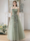 A-Line Tulle Sequin Lace Green Long Prom Dress, Green Long Formal Dress