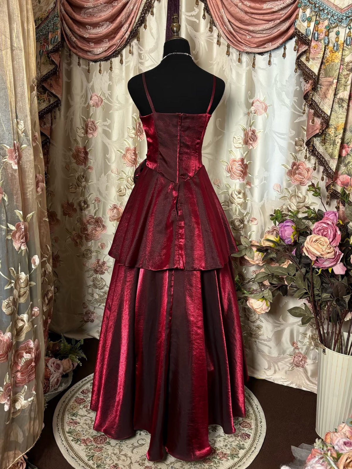 A-line Sweetheart Neck Ruffles Floor Length Burgundy Prom Dress