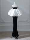 Mermaid Sweetheart Neck Velvet Satin Black Long Prom Dress with Puff Sleeves