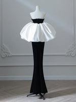 Mermaid Sweetheart Neck Velvet Satin Black Long Prom Dress with Puff Sleeves