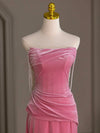 Mermaid Velvet Pink Long Prom Dress, Pink Long Formal Dress