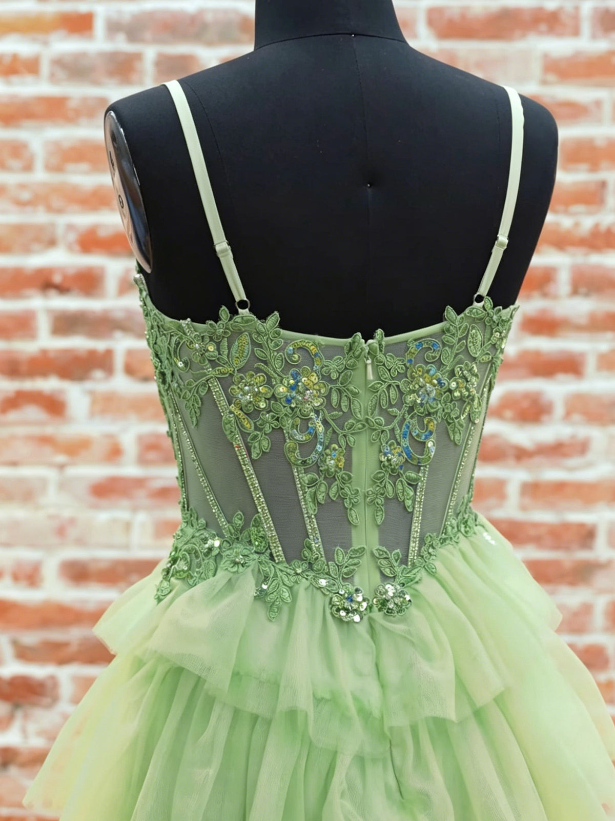 A-line Sweetheart Neck Tulle Lace Floor Length Green Long Prom Dress with beads