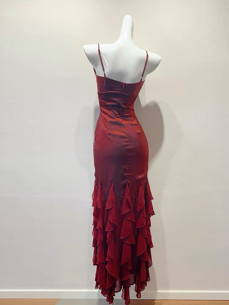 Mermaid Sweetheart Neck Satin Burgundy Long Prom Dress, Burgundy Party Dress