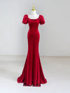 Simple Mermaid Velvet Backless Burgundy Long Prom Dress, Burgundy Party Dress