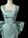 Simple hydra Satin Bow Tie Green Long Prom Dress, Green Long Formal Dress