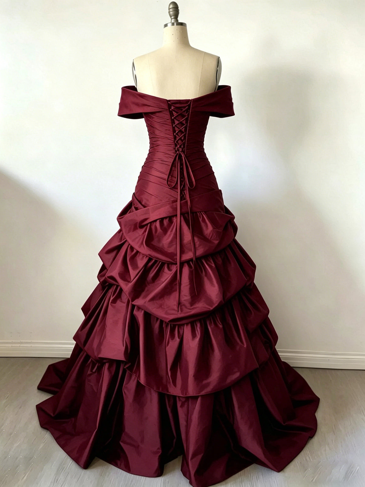 A-Line Sweetheart Neck Off Shoulder Burgundy Long Prom Dress