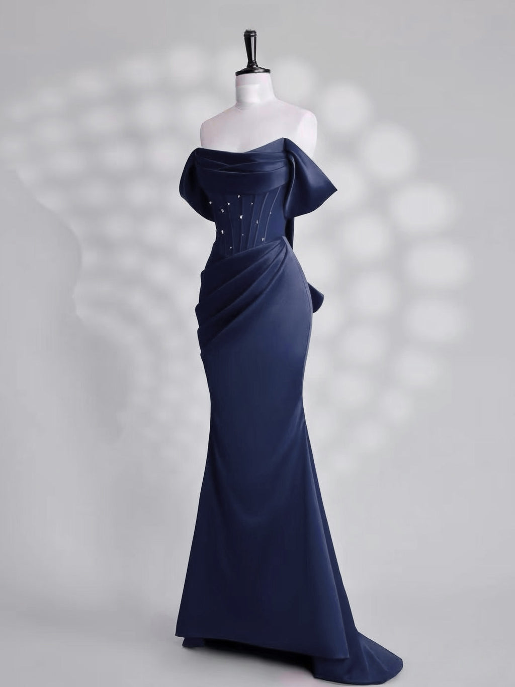 navy blue off the shoulder mermaid dress Satin Dark Long Prom with Beads – shopluu COLOR:WHITE EMBROIDERED stitched into shifts of Rib Knit Long Cream presaledec23