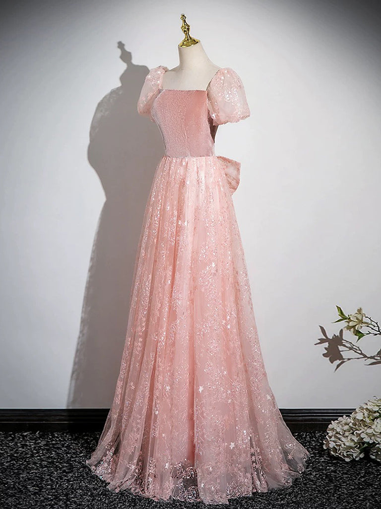 A-Line Tulle Lace Velvet Pink Long Prom Dress, Pink Long Formal Dress US 12 / Pink A-Line Tulle Lace Velvet Pink Long Prom Dress, Pink Long Formal Dress US 12 / Pink
