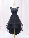 A-Line Lace Tulle Black Short Prom Dress, High Low Black Homecoming Dress