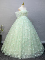 A-Line Tulle Lace Green Long Prom Dress, Green Long Formal Dress