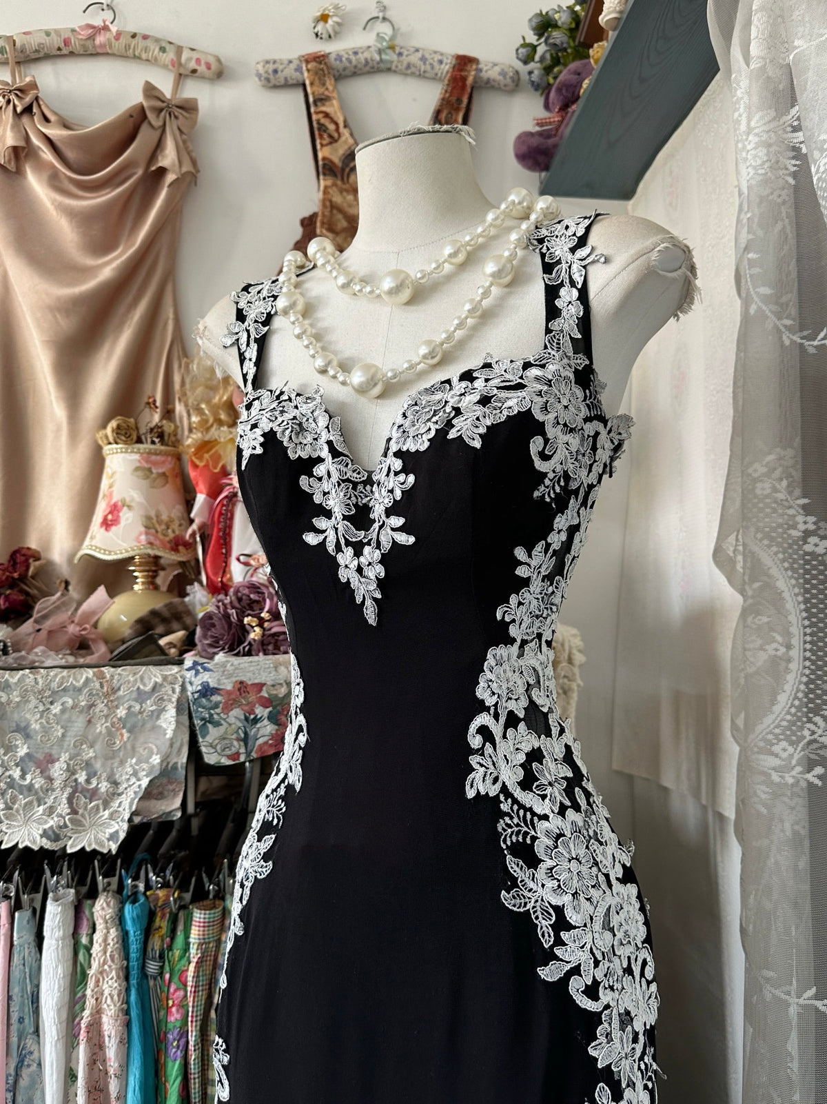 Mermaid Sweetheart Floor Length Lace Black Prom Dress, Black Party Dress
