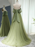 A-Line Off Shoulder Tulle Sequin Green Long Prom Dress, Green Long Formal Dress