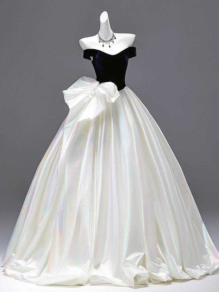 A-Line Off Shoulder White Long Prom Dress, White Long Evening Dress