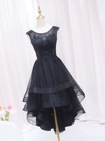 A-Line Lace Tulle Black Short Prom Dress, High Low Black Homecoming Dress