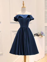 A-Line Satin Blue Short Prom Dress, BlueHomecoming Dress