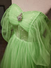 A-Line Sweetheart Neck Tulle Green Long Prom Dress, Green Tulle Long Evening Dress