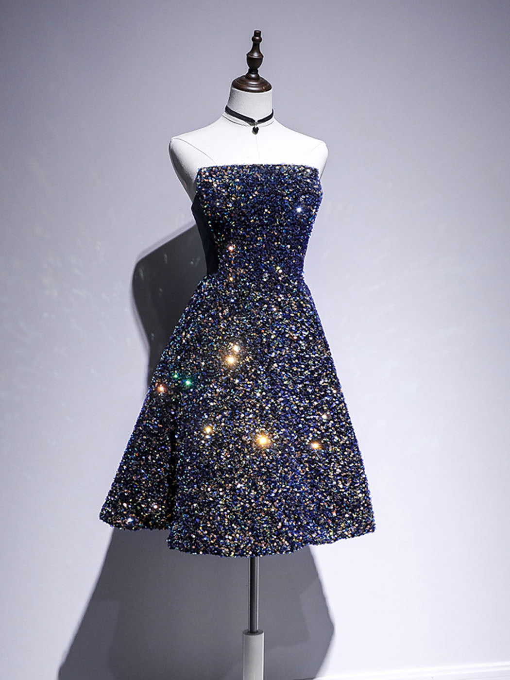Dark Blue A-Line Sequin Lace Short Prom Dress, Blue Homecoming Dress US 16 / Custom Color Dark Blue A-Line Sequin Lace Short Prom Dress, Blue Homecoming Dress US 16 / Custom Color