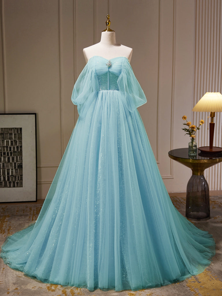 Blue Tulle Long Evening Dress