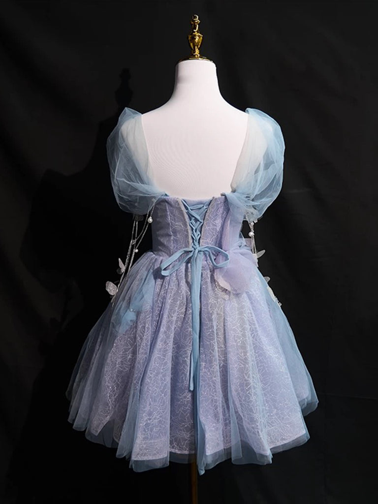 A-Line Off Shoulder Tulle Purple Short Prom Dress, Purple Homecoming Dress