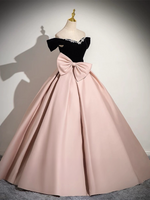 A-Line Off Shoulder Satin Pink Long Prom Dress, Pink Long Formal Dress