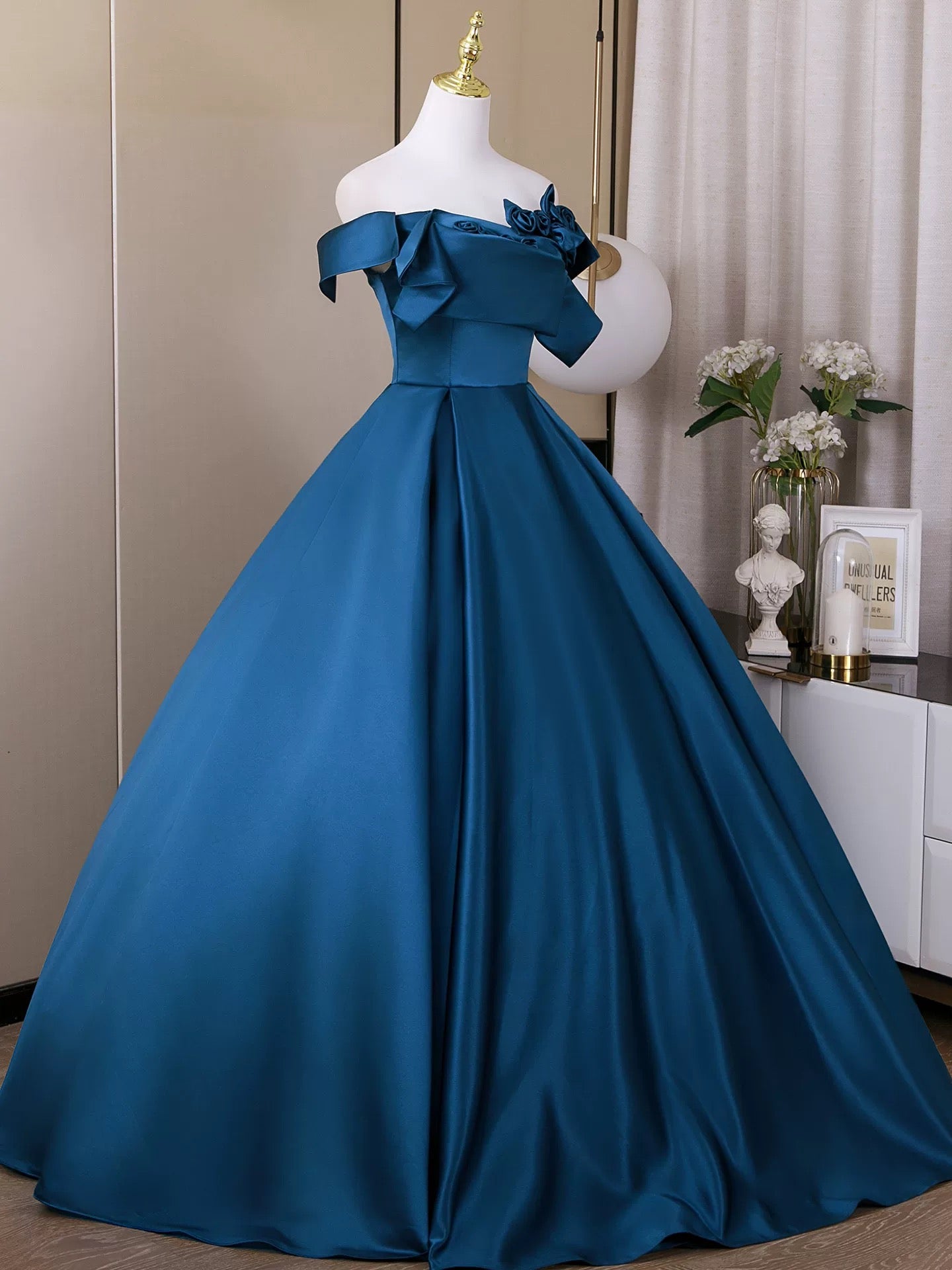 A-Line Satin Blue Long Prom Dress, Blue Long Formal Dress – shopluu