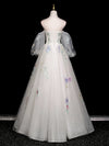 A-Line Long Sleeves Tulle White Long Prom Dress, White Long Graduation Dress