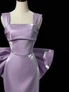 Simple Satin Purple Long Prom Dress, Purple Long Formal Dress with bow tie