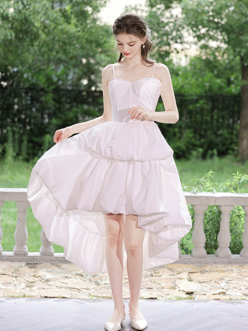 White Sweetheart Neck High Low Prom Dress, White Homecoming Dress