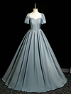 A-Line Sweetheart Neck Satin Gray Blue Long Prom Dress, Gray Blue Long Formal Dress