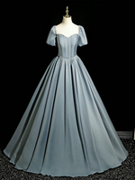A-Line Sweetheart Neck Satin Gray Blue Long Prom Dress, Gray Blue Long Formal Dress