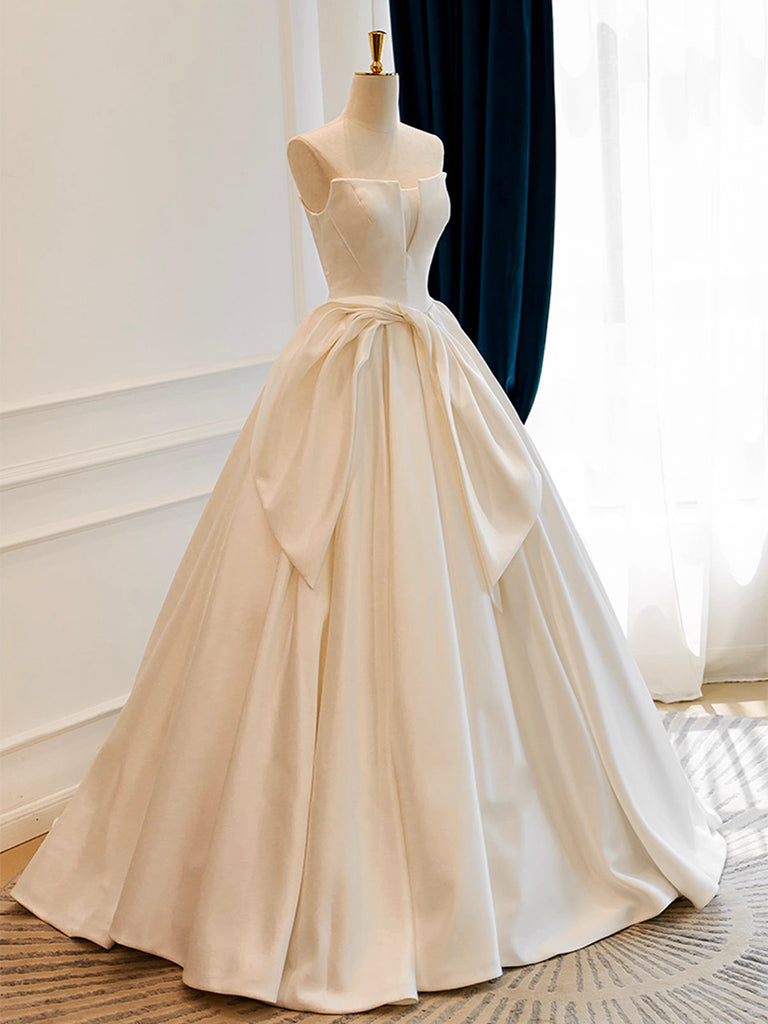 Simple A-line Satin ivory Long Prom Dress, ivory Long Formal Dress