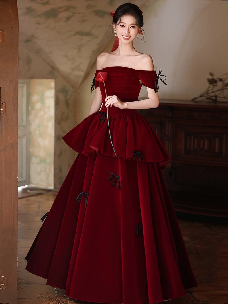 slim fit dress slacks Burgundy Velvet Long A-Line Prom Dress, A-Line Short Sleeve Evening Pa