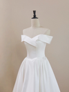 A-line Off Shoulder Tea Length White Prom Dress, White Formal Dress